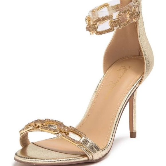 LAUREN LORRAINE GOLD RHINESTONES OPEN CHAIN ANKLE STRAP WOMEN SANDALS SIZE 5.5 M - Picture 2 of 13